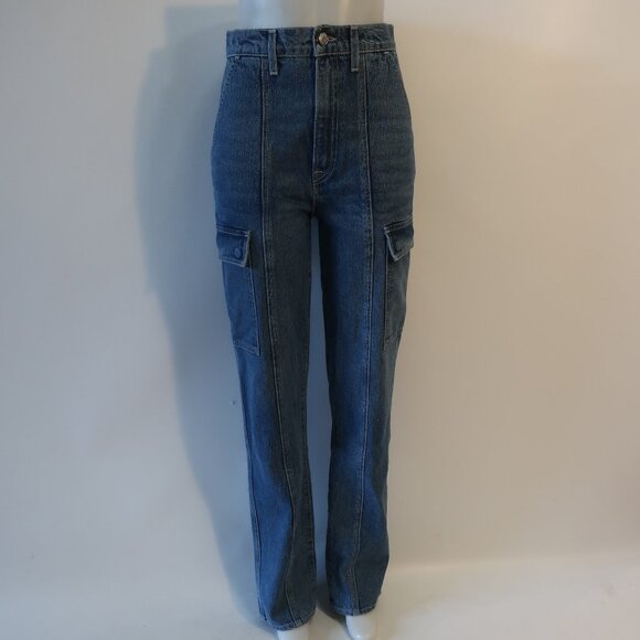 Womens GRLFRND Blue Wide Leg Cargo Jeans 27 - Picture 1 of 10
